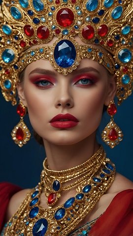 ilustratie generata AI, femeie frumoasă cu bijuterii opulente