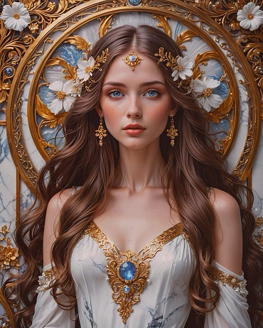 ilustratie generata AI, femeie frumoasă cu bijuterii și accesorii opulente
