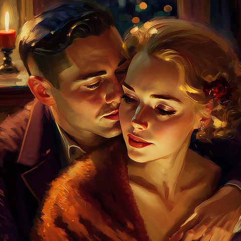 ilustratie generata AI, moment de tandrete in cuplu la lumina lumânării