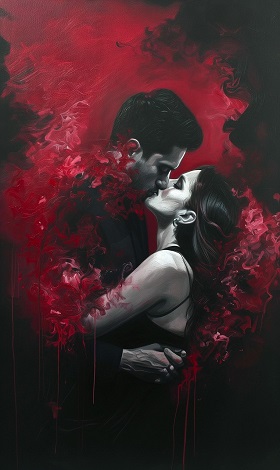 ilustratie generata AI, cuplu tanar sarutandu-se cu pasiune