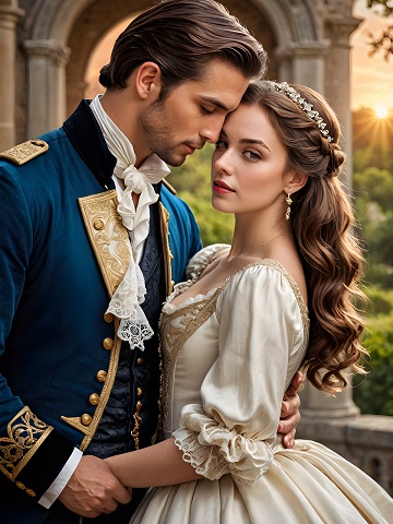 ilustratie generata AI, cuplu princiar cu printesa care nu este receptiva la atentia partenerului