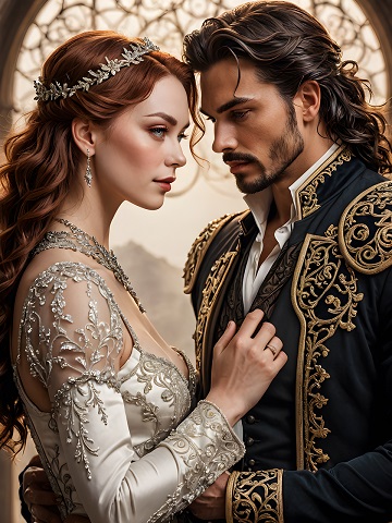 ilustratie generata AI, cuplu princiar tânăr