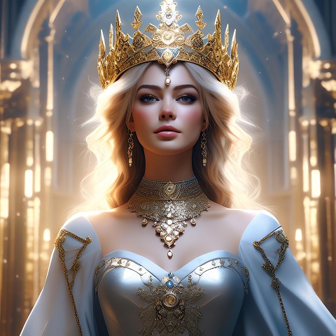 ilustratie generata AI, printesa maiestuoasă în ținută albă