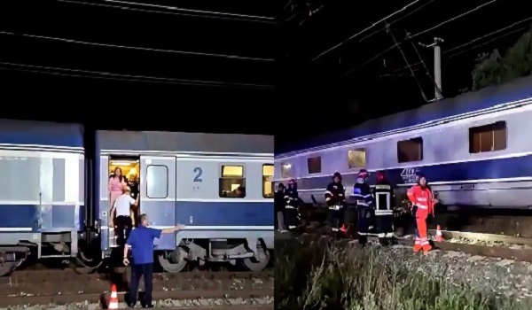 colaj imagini capturi video Facebook, calatori dintr-un tren ce stau in fata usii deschise si angajat CFR care incearca sa le explice ce se intampla dupa ce a fixat un semn special de accident pe sine si politisti de la politia feroviara, alaturi de un angajat SMURD, stand langa trenul care a lovit o femeie intre statiile Petrosani si Livezeni