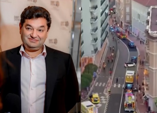 colaj imagini capturi video YouTube, omul de afaceri ucrainean Vadim Iermolaev imbracat cu sacou negru si camasa alba si imagine de la explozia cu bomba din Monaco, pompieri si forte de ordine intervenind pe strada unde a avut loc explozia