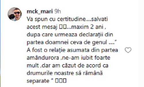 captură ecran, mesaj primit de Emilia Ghinescu de la un urmaritor pe Instagram
