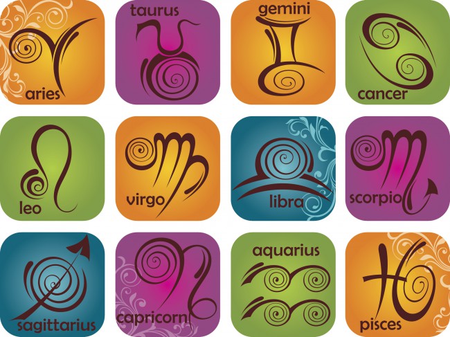 Set de pictograme cu semne zodiacale. Berbec, taur, gemeni, rac, leu, fecioară, balanță, scorpion, sagetator, varsator, capricorn, pesti