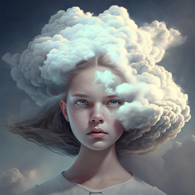 Personaj mistic cu capul încojurat de un nor 