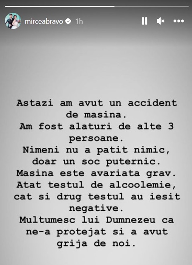 Mesajul publicat de Mircea Bravo dupa accidentul de luni dimineața