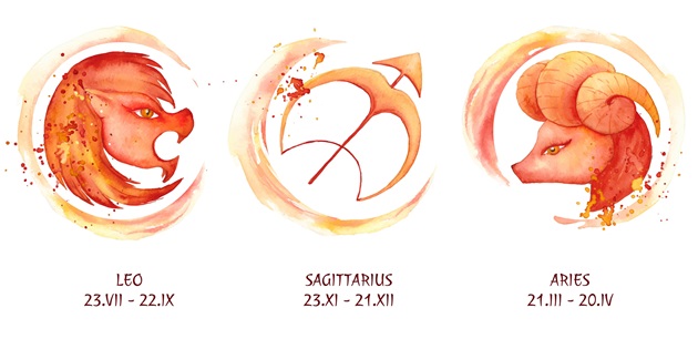 cele trei zodii de foc pictate cu acuarele
