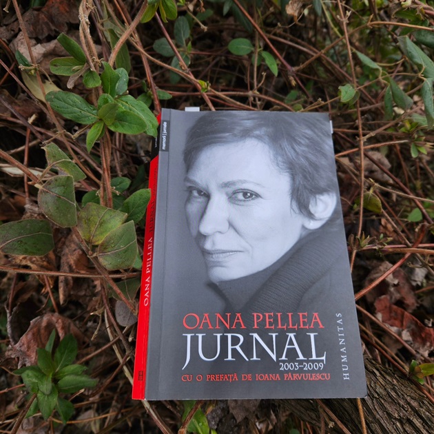 Cartea „jurnalul” scrisă de Oana Pellea, așezată pe pământ, pe iarbă