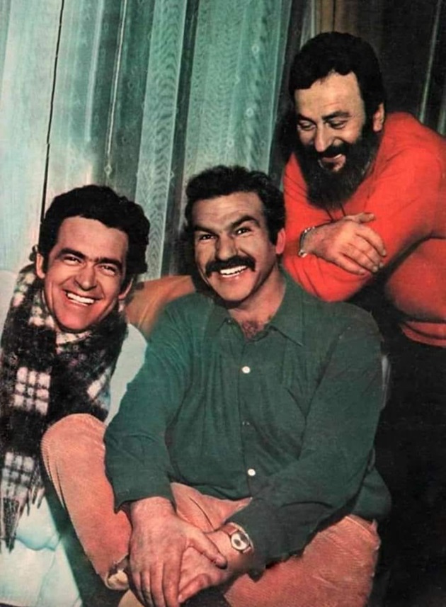 Poză de grup cu actorii Iurie Darie, Ilarion Ciobanu, Amza Pellea