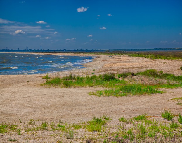 plaja vadu cu iarba si mare albastra la orizont. plaja vadu vara