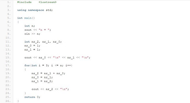 Șirul lui Fibonacci C++