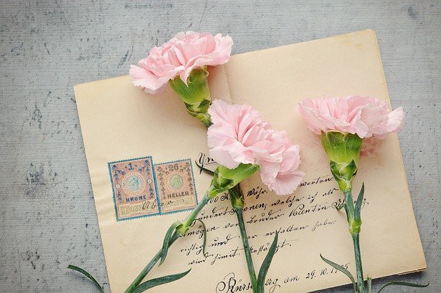 scrisoare cu garoafe roz alaturi
