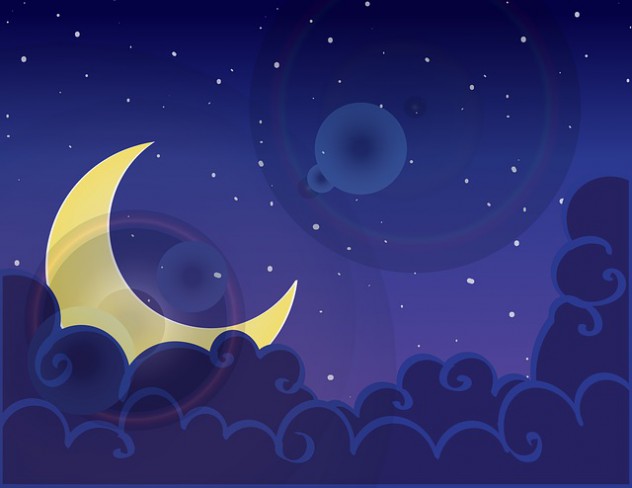 desen cu luna noua care se intrevede pe un cer albastru