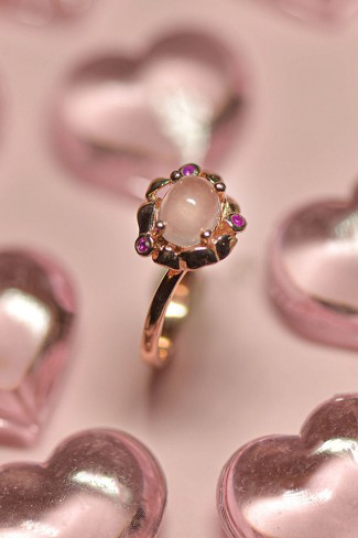 inelul din argint cu rubin și cuarț roz 