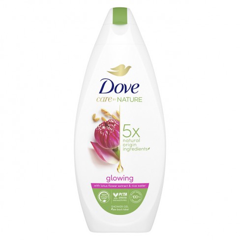 gelul de duș Dove Care by Nature Glowing cu extract de floare de lotus și apă de orez 