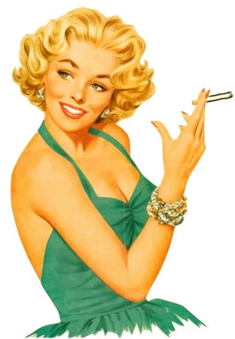 imagine retro cu femeie blonda imbracata intr-o rochie