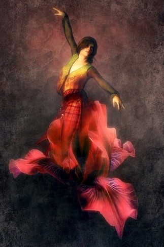 femeie care danseaza in fuste rosi asemanatoare flacarilor