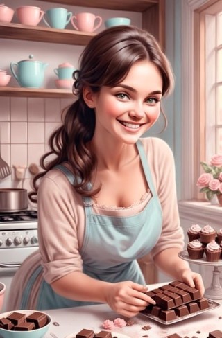 fata frumoasa care pregateste ciocolata de casa in bucatarue