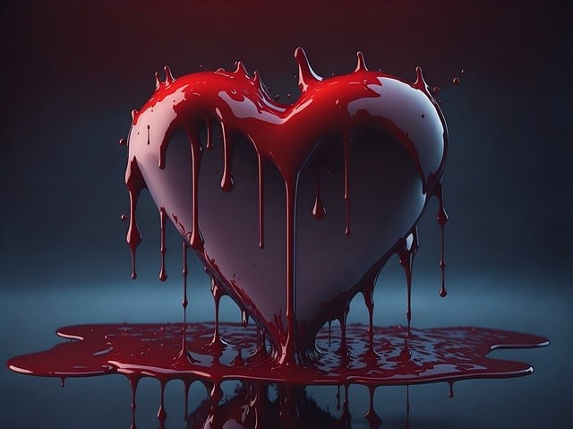 imagine generata de inteligenta artificlala cu inima din care picura sange