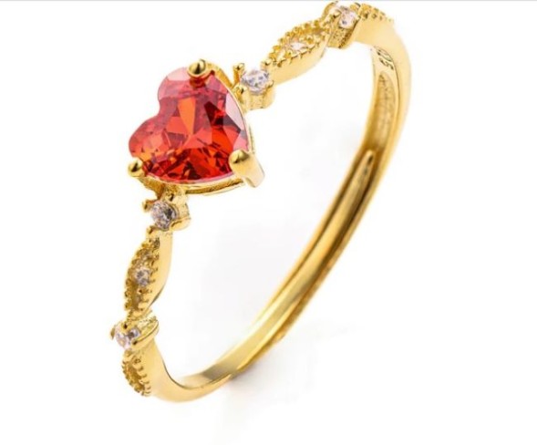 inelul de argint placat cu aur OldMoney LOVE Red Stone Ring a