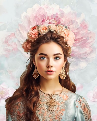 femeie frumoasa care are o coroana de flori roz pe cap