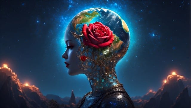 imagine cu subcontient surprinsa cu o femeie careia ii sunt desenate retelele neuronale