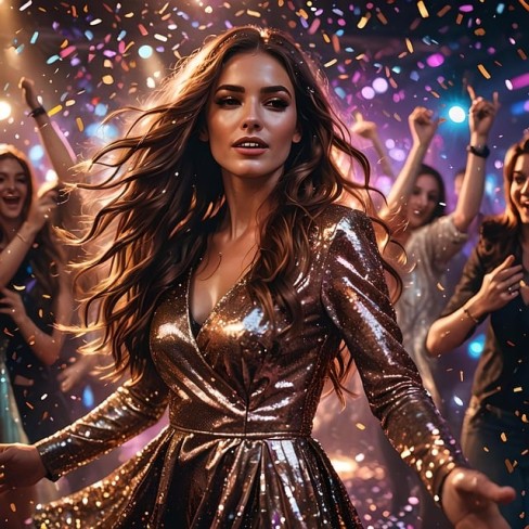 femeie in rochie stralucitoare care danseaza intr-un club