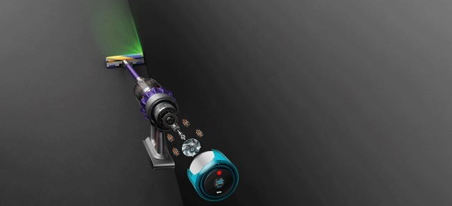 imagine cu aspiratorul vertical fără fir Dyson Gen5detect™ Absolute pe funda intunecat