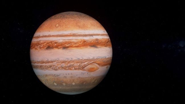 imagine cu planeta jupiter suprapusa pe cerul negru