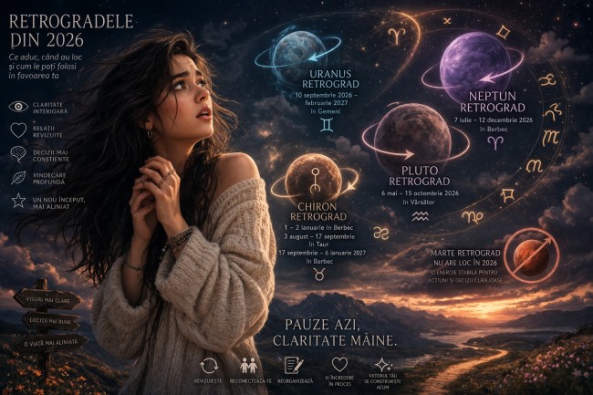 vizual cu o femeie speriata de planetele retrograd din jur si sinteza in scris