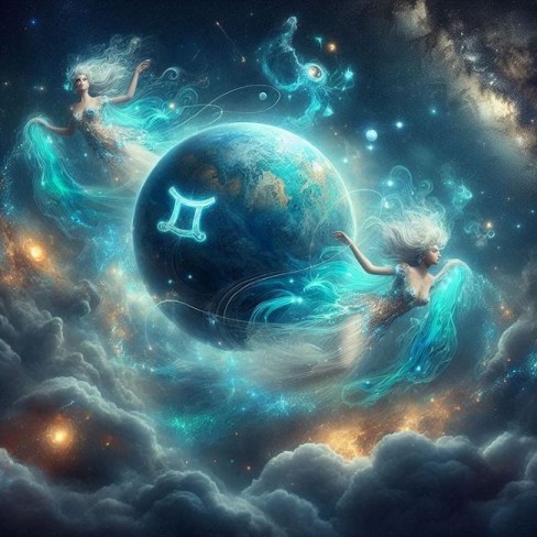 imagine cu planeta uranus printre nori si doua femei simbol al gemenilor