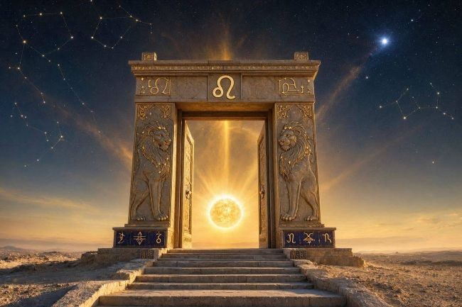 imagine cu o poarta aurie dincolo de care se afla soarlee luminos