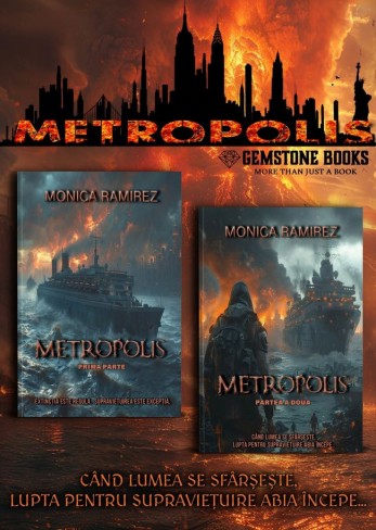 calup de pe facebook cu cele trei volume ale seriei metropolis de monica ramirez