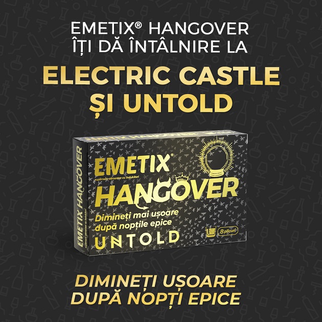afis negru pentru Emetrix Hangover, Untold si Electric Castle