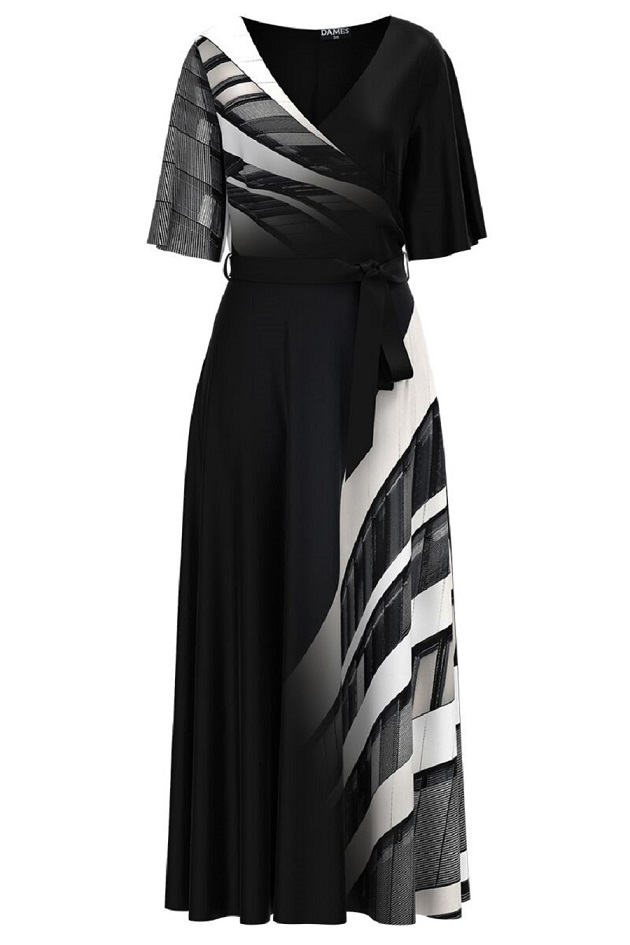 rochie lunga cu alb si negru