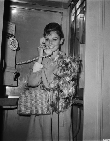 Audrey Hepburn purtand o geanta din tweed