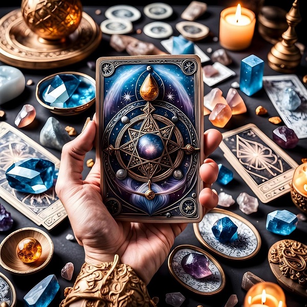 carti de tarot ibogat desenate n mana unei prezicatoare