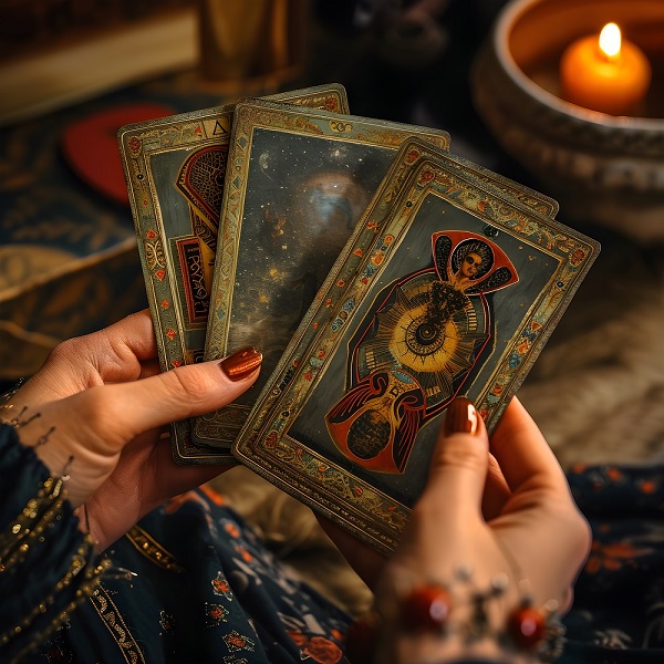 prezicatoare cu carti de tarot in mana manichiurata