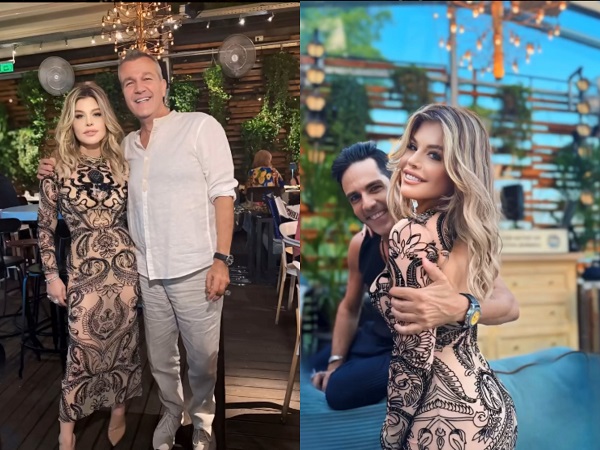 loredana groza imbracata in rochie nude alaturi de dan bitman si stefan banica in colaj de poze