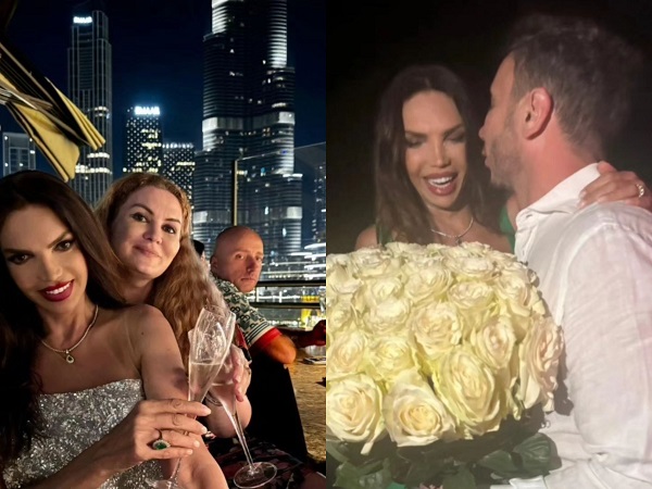 colaj de fotografii cristina spatar cu un buchet mare de trandafiri albi in mana alaturi de sot si alaturi de o prietena si costi ionita