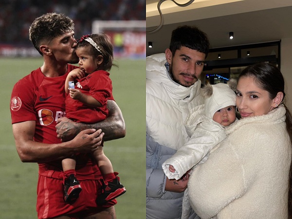 colaj foto florinel coman alaturi de sotie si fetita si fotbalistul pe teren cu fetita in brate