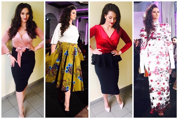 adela lupse imbracata in patru tinute diferite pe care le prezinta ca model plus size