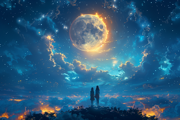 imagine abstracta cuplu se uita la luna