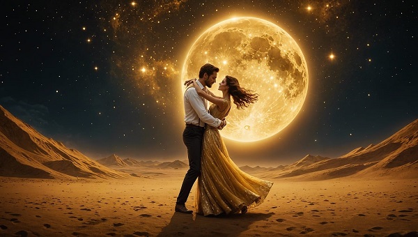 imagine fantasy cu un cuplu care danseaza luna plina