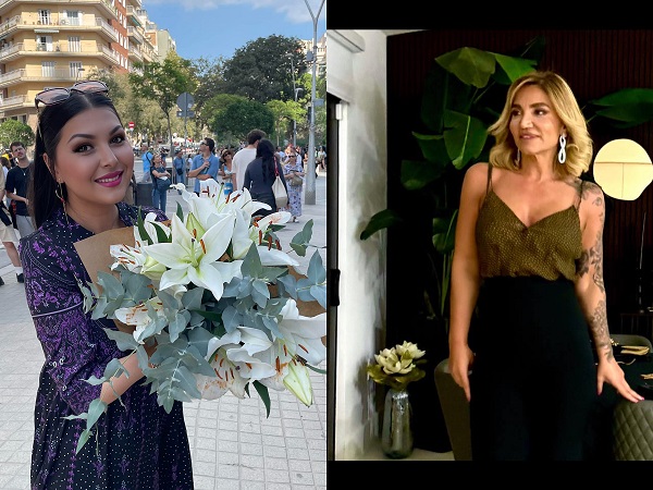 colaj foto medana cu un buchet de crini si larisa uta
