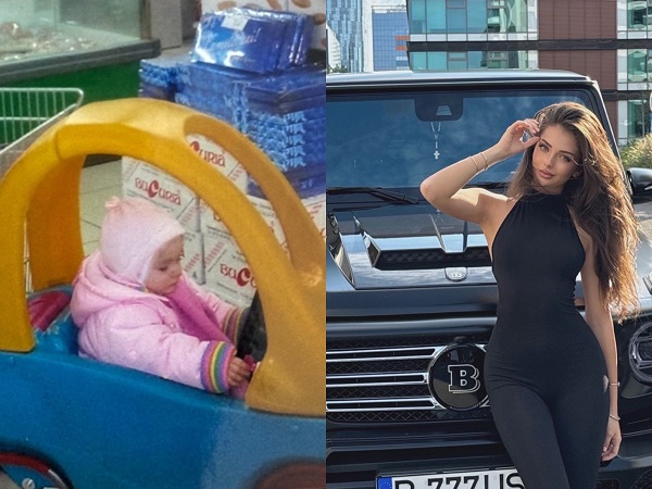 andreea bostanica in copilarie in masina de jucarie si in fata bolidului de lux cumparat