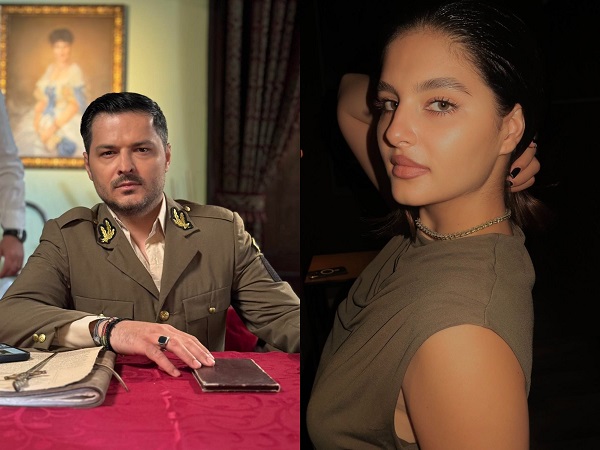 colaj foto liviu varciu la o masa imbracat in haine militare si fiica lui tinandu-si parul cu mana la spate
